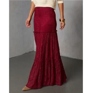 VICI Collection Women's Burgundy Alene Lace Maxi Skirt Size M